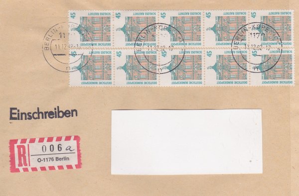 BUND 1468 (10x) - Einschreibebrief - Aufbrauch-R-Zettel <O> 1176 in 1170 - Stempel vom 11-12-1992