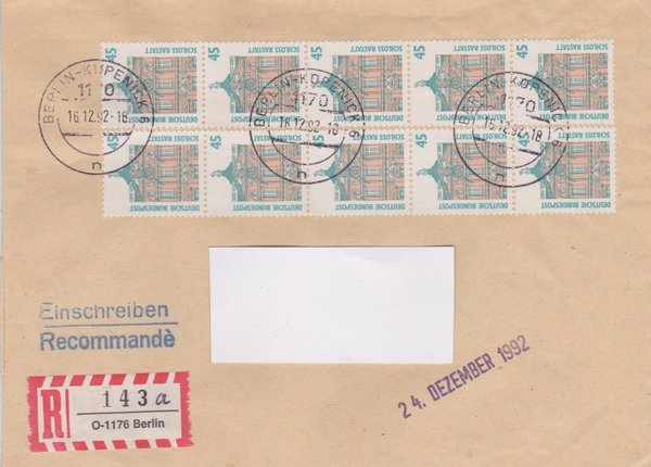 BUND 1468 (10x) - Einschreibebrief - Aufbrauch-R-Zettel <O> 1176 in 1170 - Stempel vom 16-12-1992