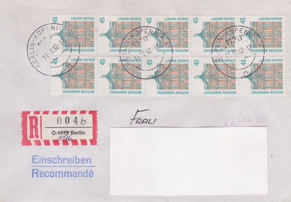 BUND 1468 (10x) - Einschreibebrief - Aufbrauch-R-Zettel <O> 1172 in 1176 - Stempel vom 11-12-1992