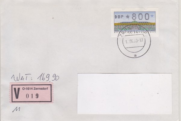 BUND ATM 2 - Wertbrief - mit V-Nummernzettel mit <O> 1614 mit Stempel vom 12-06-1993