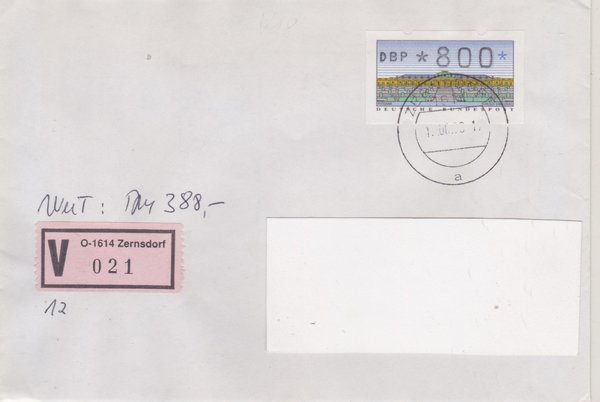 BUND ATM 2 - Wertbrief - mit V-Nummernzettel mit <O> 1614 mit Stempel vom 12-06-1993