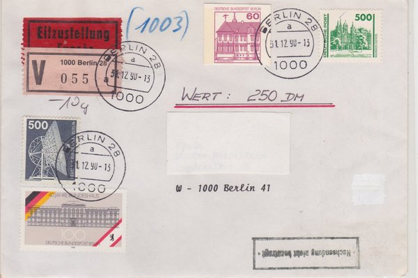 DP 3352 ua - Wertbrief/Express - (Bauwerke + Denkmäler) - mit Tagesstempel vom 31-12-1990