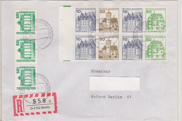 DP 3346 (3x) ua - Einschreibebrief (Bauwerke + Denkmäler) mit <O> R-Zettel 1162 - Stempel 19-12-1991