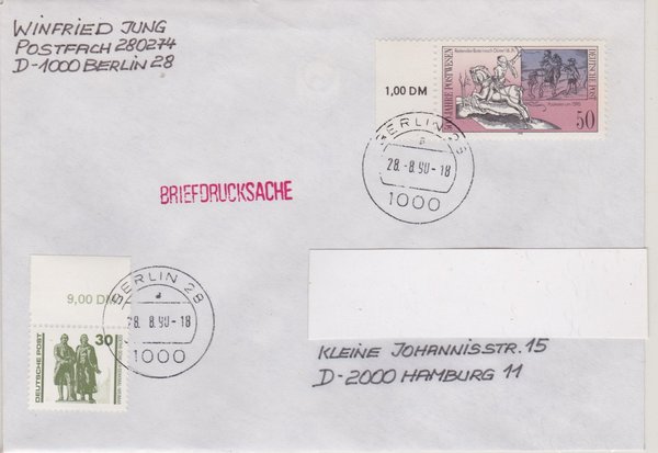 DP 3345, 3355 - Briefdrucksache - (Bauwerke + Denkmäler ua) mit Ersttags-Tagesstempel vom 28-08-1990