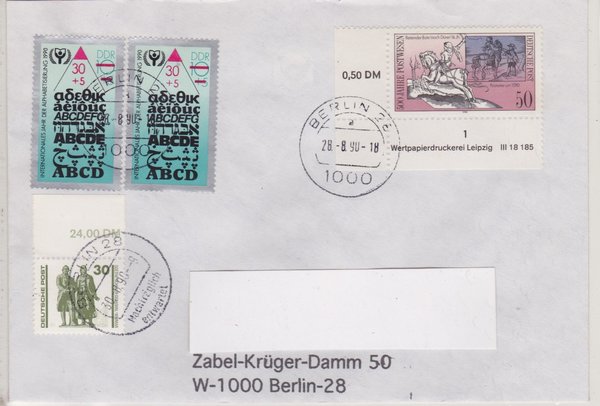 DP 3345, 3353 ua - Standardbrief (Bauwerke + Denkmäler ua) mit Ersttags-Tagesstempel vom 28-08-1990