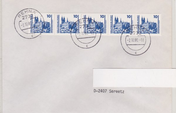 DP 3344 (5x) - Standardbrief - (Bauwerke + Denkmäler) - mit Tagesstempel vom 02-10-1990