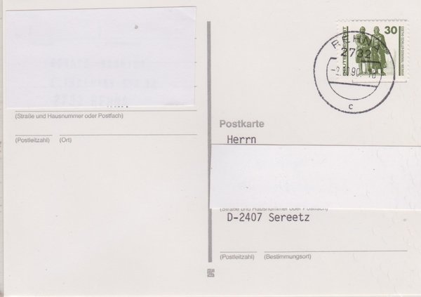 DP 3345 - Standard-Postkarte - (Bauwerke + Denkmäler) - mit Tagesstempel vom 02-10-1990