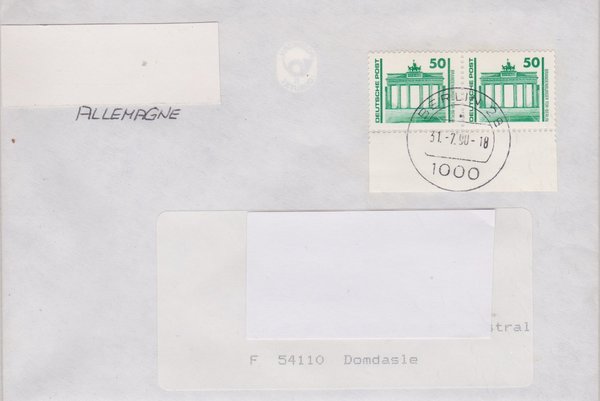 DP 3346 Rolle/Rand (2x)  - Auslandsbrief - (Bauwerke + Denkmäler) - Ersttags-Tagesstempel 31-07-1990