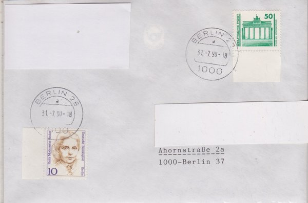 DP 3346 Rolle+Rand - Standardbrief - (Bauwerke + Denkmäler) - Ersttags-Tagesstempel vom 31-07-1990