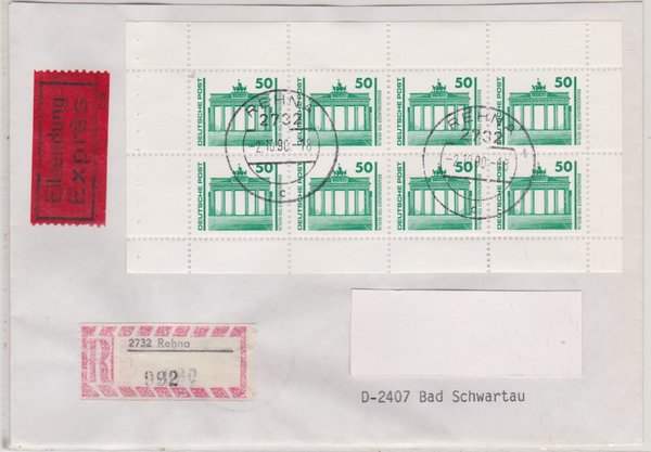 DP 3346 MH-Blatt - Express/Einschreibebrief - (Bauwerke + Denkmäler) - Tagesstempel vom 02-10-1990