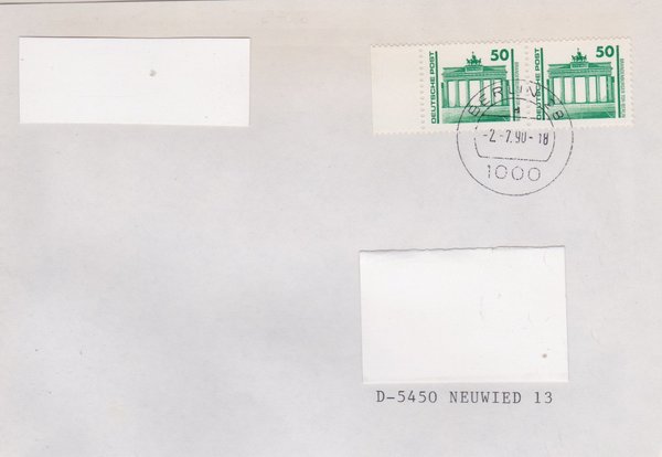 DP 3346 (2x) Standardbrief (Bauwerke + Denkmäler) - Währungsunion - Ersttags-Tagesstempel 02-07-1990