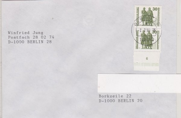 DP 3345 (2x) Standardbrief - (Bauwerke + Denkmäler) - Währungsunion -Tagesstempel vom 02-07-1990