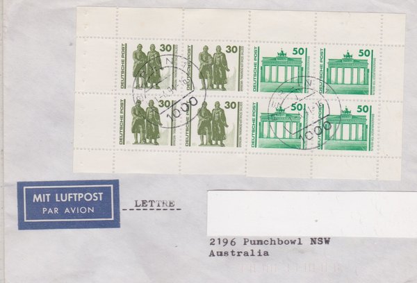 DP 3345 (4x) MH ua - Luftpost-Standardbrief (Bauwerke + Denkmäler) mit Tagesstempel vom 01-04-1991