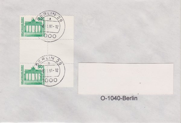DP 3346 (2x) aus MH-Bogen - Standardbrief - (Bauwerke + Denkmäler) - mit Tagesstempel vom 08-01-1991