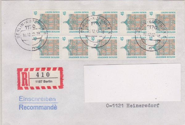 BUND 1468 (10x) - Einschreibebrief - Aufbrauch-R-Zettel <O> 1187 in 1176 - Stempel vom 16-12-1992
