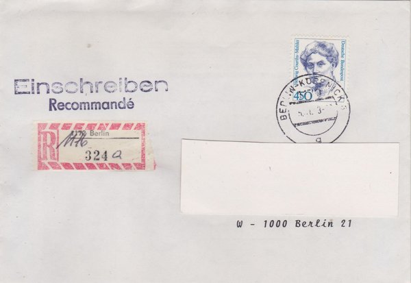 BUND 1614 - Einschreibebrief mit Aufbrauch-R-Zettel 1172 in 1176 - Stempel vom 15-01-1993