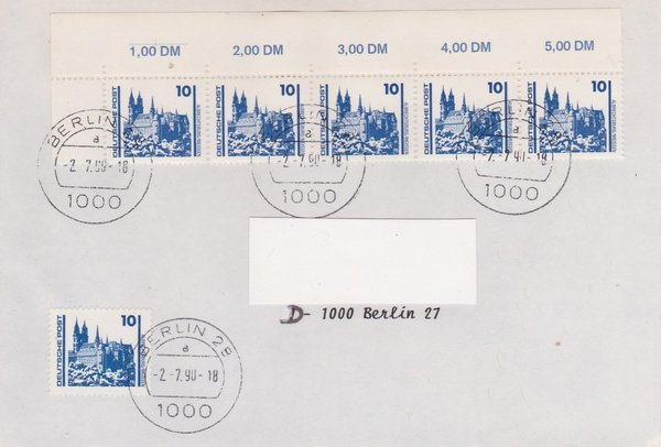 DP 3344 (6x) - Standardbrief - (Bauwerke + Denkmäler) - mit Ersttags-Tagesstempel  vom 02-07-1990
