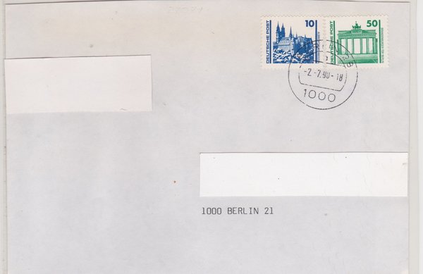 DP 3344, 3346 - Standardbrief - (Bauwerke + Denkmäler) - mit Ersttags-Tagesstempel vom 02-07-1990