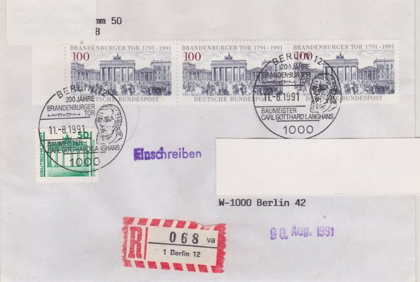 DP 3346 ua - Einschreibebrief - (Bauwerke + Denkmäler ua) - mit Sonderstempel vom 11-08-1991