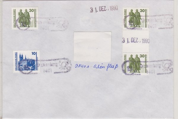 DP 3344 ua - Standardbrief - (Bauwerke + Denkmäler) - mit Postnebenstellen-Stempel vom 31-12-1990
