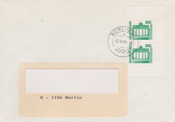 DP 3346 (2x) MH-Blatt - Standardbrief - (Bauwerke + Denkmäler) - Ersttags-Tagesstempel 02-10-1990
