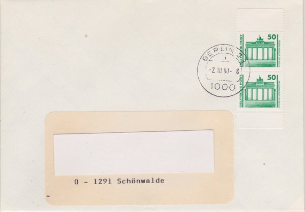 DP 3346 (2x) MH-Blatt - Standardbrief - (Bauwerke + Denkmäler) - Ersttags-Tagesstempel 02-07-1990