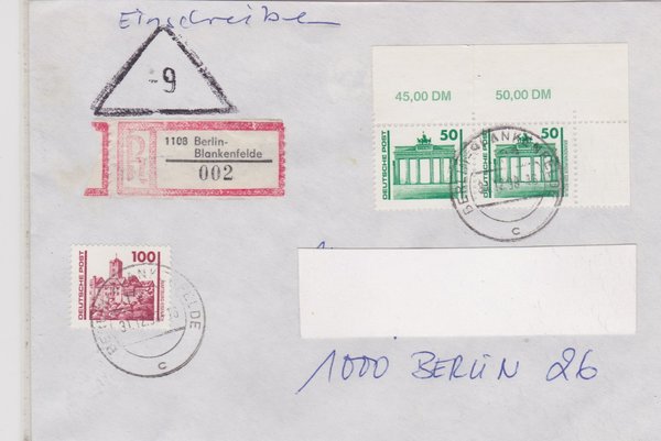 DP 3346 (2x) ua - Einschreibebrief - (Bauwerke + Denkmäler) - mit Tagesstempel vom 31-12-1990
