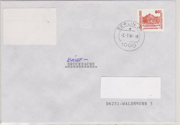 DP 3349 - Briefdrucksache - (Bauwerke + Denkmäler) Währungsunion - Ersttags-Tagesstempel 02-07-1990