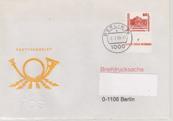 DP 3349 - Briefdrucksache - (Bauwerke + Denkmäler) Währungsunion - Ersttags-Tagesstempel 02-07-1990