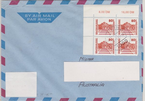 DP 3349 - Auslands-Luftpostbrief - (Bauwerke + Denkmäler) - mit Tagesstempel vom 21-04-1991