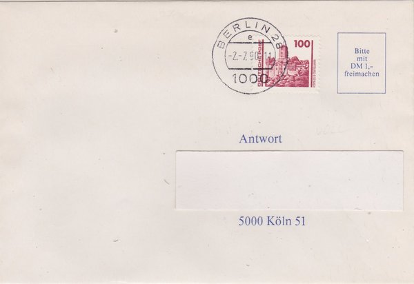 DP 3350 - Standardbrief - (Bauwerke + Denkmäler) - Währungsunion - Ersttags-Tagesstempel 02-07-1990