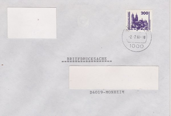 DP 3351- Briefdrucksache (Bauwerke + Denkmäler) - Währungsunion - Ersttags-Tagesstempel 02-07-1990