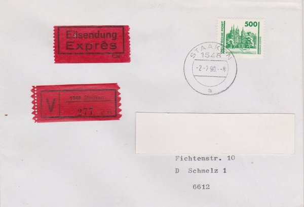 DP 3352 - Express-Wertbrief - (Bauwerke + Denkmäler) - Währungsunion - Ersttagsstempel 02-07-1990