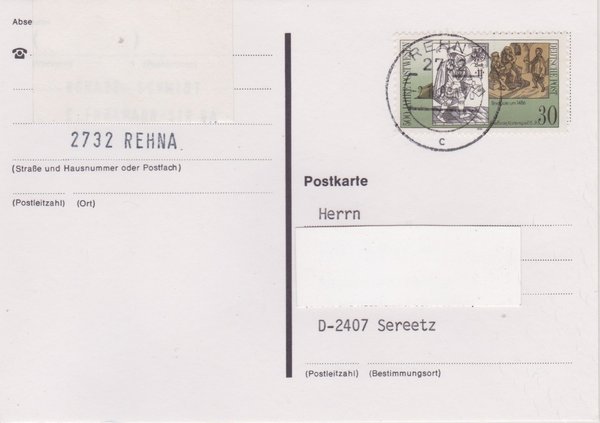 DP 3354 - Standard-Postkarte - (500 Jahre Intern. Postverbindungen) mit Tagesstempel vom 02-10-1990