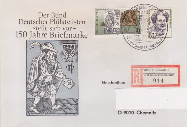DP 3354 ua - EBF - (500 Jahre Internationale Postverbindungen ua) - Sonder-R-Zettel vom 28-10-1990