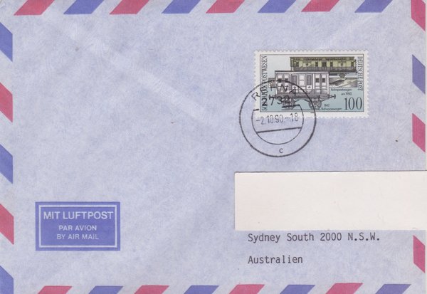 DP 3357 - Luftpostbrief - (500 Jahre Internationale Postverbindungen) - Tagesstempel vom 02-10-1990