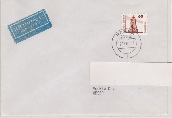 DP 3347 - Auslands-Luftpostbrief - (Bauwerke + Denkmäler) - mit Tagesstempel vom 02-10-1990