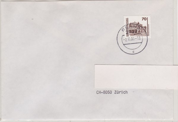 DP 3348 - Standard-Auslandsbrief - (Bauwerke + Denkmäler) - mit Tagesstempel Rehna vom 02-10-1990