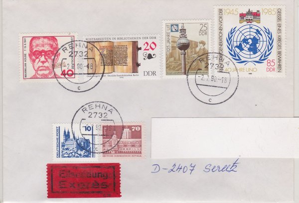 DP 3344 ua - Expressbrief - (Bauwerke + Denkmäler ua) - mit Ersttags-Tagesstempel vom 02-07-1990