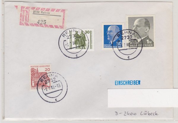 DP 3345 ua - Einschreibebrief (Bauwerke + Denkmäler ua) - Währungsunion - Tagesstempel 02-07-1990