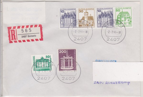 DP 3346 ua - Einschreibebrief - (Bauwerke + Denkmäler) - Währungsunion - Tagesstempel 02-07-1990