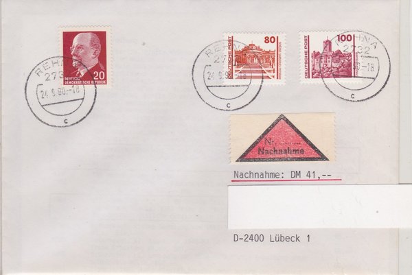 DP 3349, 3350, ua - Nachnahmebrief - (Bauwerke + Denkmäler ua) - mit Tagesstempel vom 24-09-1990