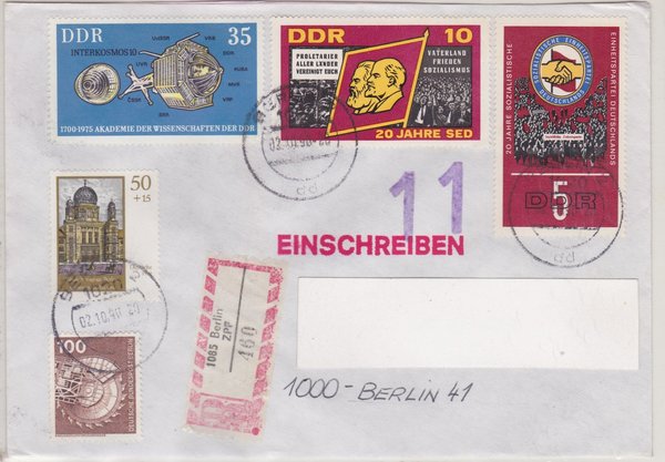 DP 3359 ua  - Einschreibebrief - (Wiederaufbau der Neuen Synagoge Berlin) - Tagesstempel 02-10-1990