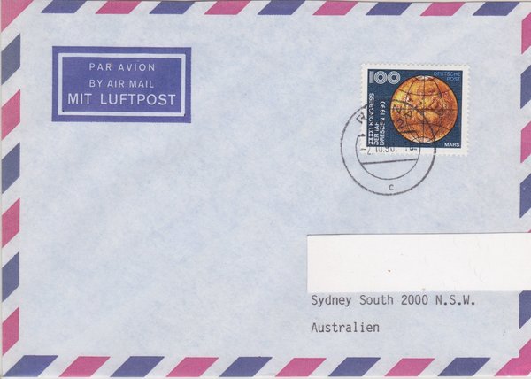DP 3363 Auslands-Luftpostbrief - (Astronautische Föderation) - mit Ersttags-Tagesstempel 02-10-1990