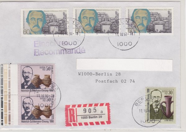 DP 3364, 3365 ua - Einschreibebrief  (Tod von Heinrich Schliemann) - mit Tagesstempel vom 11-10-1990