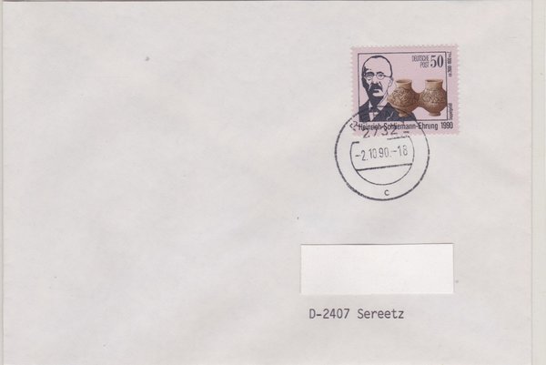 DP 3365 - Standardbrief - (Todestag von Heinrich Schliemann) - mit Ersttags-Tagesstempel 02-10-1990