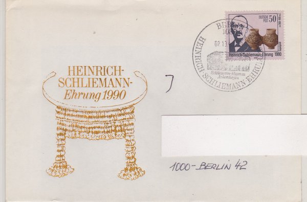 DP 3365 - Ersttagsbrief - (Todestag von Heinrich Schliemann) - mit Ersttags-Tagesstempel 02-10-1990