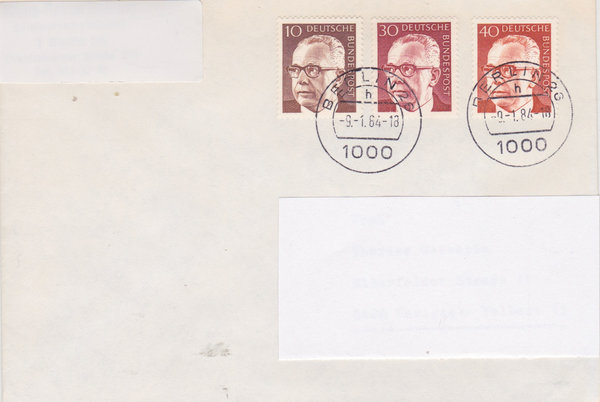 BUND 636, 638, 639 Standardbrief <Gustav Heinemann> Tagesstempel Berlin 26 vom 09-01-1984