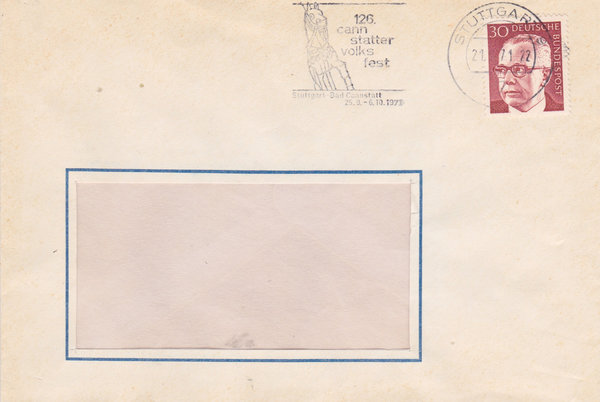 BUND 638 Standardbrief <Gustav Heinemann> mit Tagesstempel Stuttgart vom 21-08-1971