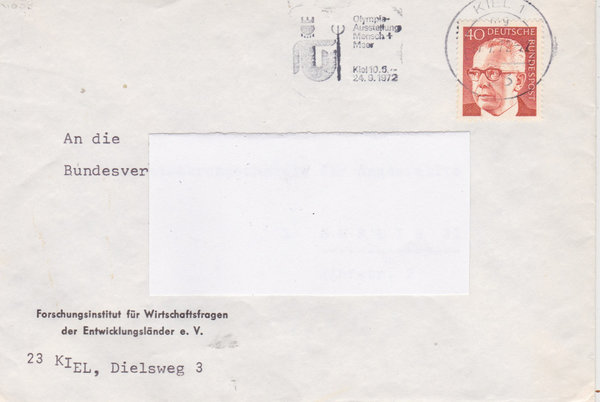 BUND 639 Standardbrief <Gustav Heinemann> mit Tagesstempel Kiel 1 vom 17-07-1972